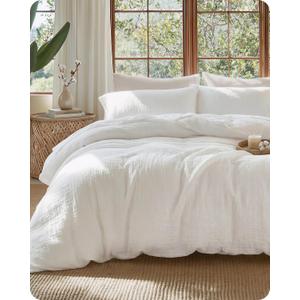 Bedsure 100% Muslin Cotton Duvet Cover King Size - Ultra-Soft Gauze Duvet Cover, PureWoven Breathable & Lightweight Bedding Set with Button Closure and Corner Ties (White, King, 104"x90")
