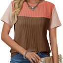 Dokotoo Womens Summer Tops 2026 Casual Color Block Womens T Shirts Loose Fit Crewneck Knitted Tops Trendy (M)