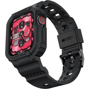amBand Compatible for Apple Watch Band 41mm 40mm 38mm with Bumper Case, Rugged Men Women Bands for iWatch SE SE2nd Series 9 8 7 6 5 4 3 2 1, Sport Military Protective Cases Drop-Proof, Matte Black