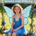 VEKDA Fairy Wings for Girls Women with Magic Fairy Wand Butterfly Costume Accessories for Halloween Cosplay Party (Blue)