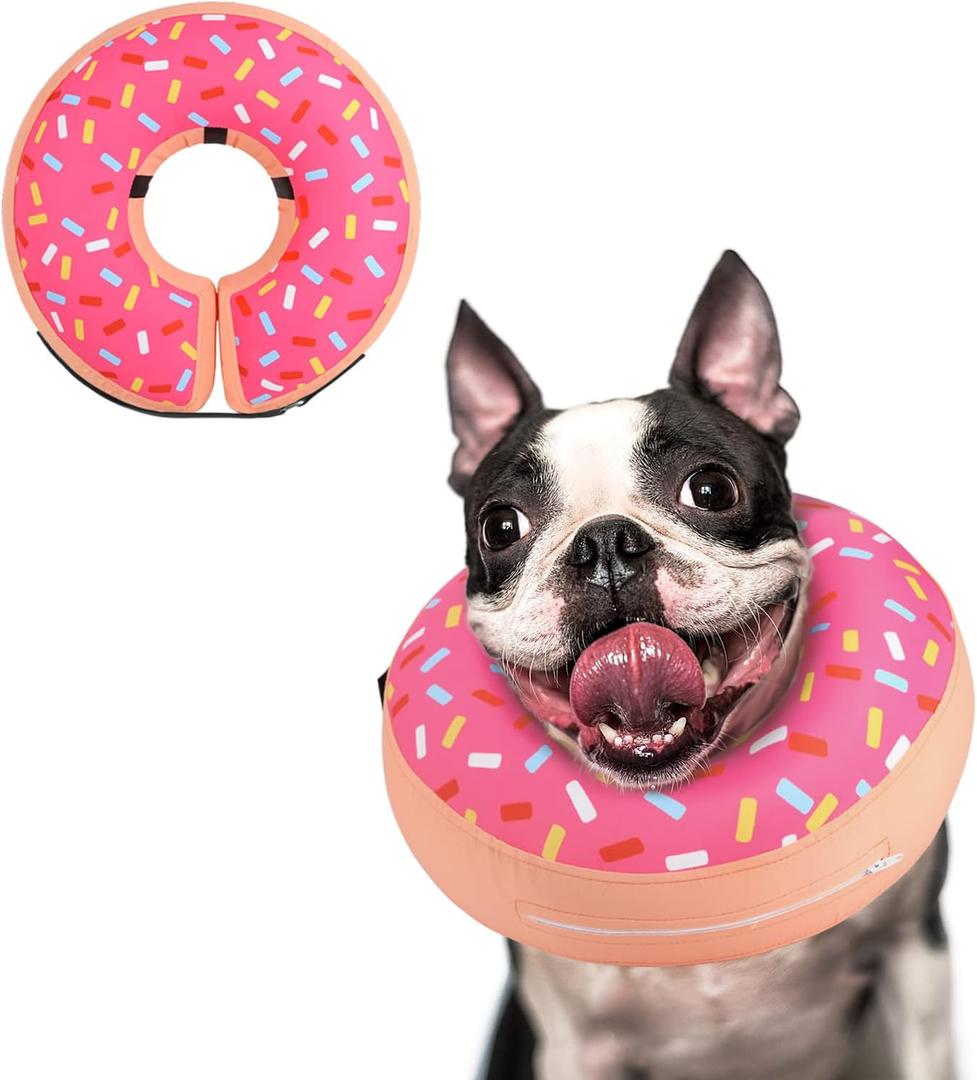 Supet Inflatable Dog Cone Collar for Large Medium Small Dogs, Soft Cone Collar for Dogs Cats, ECollar Doggie Neck Donut Dog Cone Alternative After Surgery (M(Neck 9"-13"), Donut Pink)