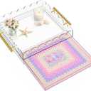 Scalloped Acrylic Tray, 12" x 12" Acrylic Trays for Needlepoint with Metal Handles and Pull-Out Drawer for Photos, Art Prints, Postcards, Decorative Organizer Trays for Vanity & Home