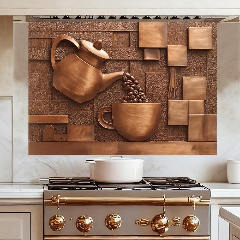 Kitchen Wallpaper and Stove Backsplash Stickers Waterproof PVC Peel and Stick Decals with Coffee Pot Cup Bean Design for Kitchen Home Decor 35 4 x 23 6 Inch