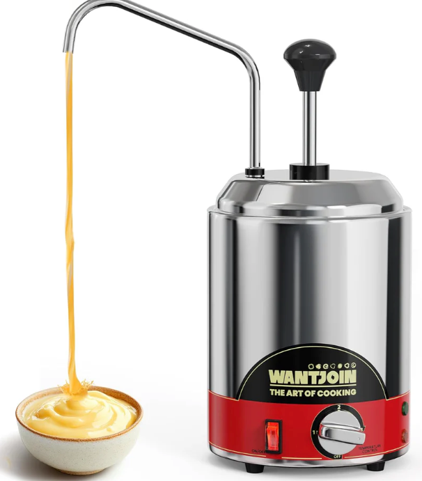 Nacho Cheese Dispenser with Pump - 2.6 Qt Cheese w/Warmer Stainless Steel Pump Hot Fudge Warmer 86-185°F Temperature Control, Commercial Nacho Cheese Warmer Dispenser for Hot Fudge Caramel