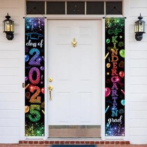 Kindergarten Graduation Party Decorations 2024 Porch Sign Kindergarten Graduation Door Banner Pre-school Graduation Party Hanging Banner(Black)
