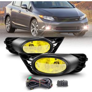 Fog Light Assembly Compatible with Honda Civic Sedan 2009 2010 2011 Fog Lamps 09 10 11 Replacement, H11 12V 55W Bulbs Wiring Harness and SwitchYellow Lens