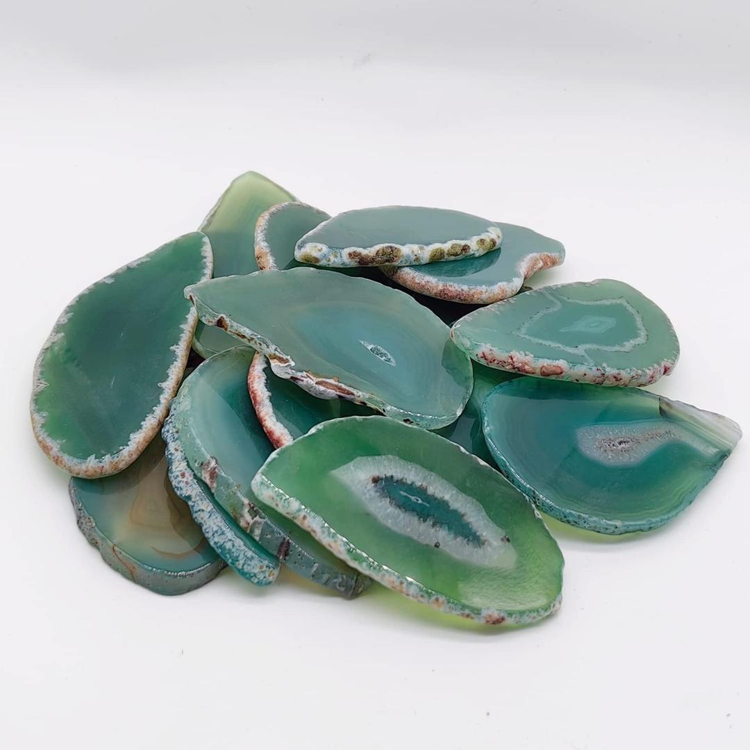 15Pcs Irregular Agate Geode Light Table Slice Bulk Dyed Green Color Polished Agate Healing Crystal Stones Home Decoration DIY Gemstone Wall Art Jewelry Making