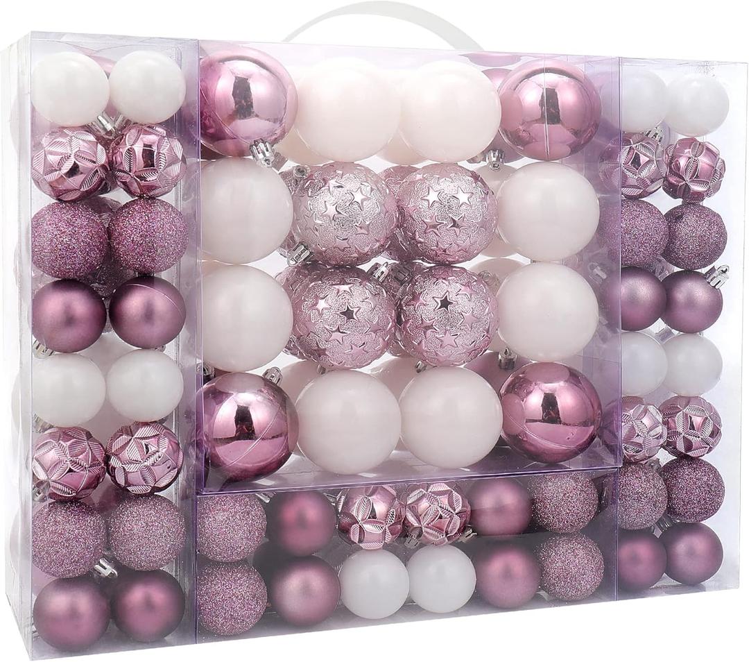 87ct Christmas Ball Ornaments Set Shatterproof Seasonal Hanging Decorations with Reusable Hand-held Gift Package for Xmas Tree Holiday Party and Home Decor, Lilac