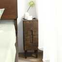 Solid Wood Bedside Table Nightstands, Slim Narrow Oak Real Wooden Mid-Century Modern End Table with Drawers Luxury Side Table Durable Cabinet Organizer Furniture, Walnut Color 7.87in Wide