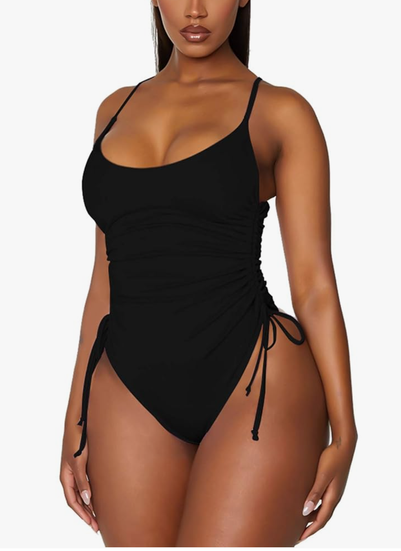 Viottiset Women's Ruched High Cut One Piece Swimsuit Tummy Control Bathing Suit Monokini L