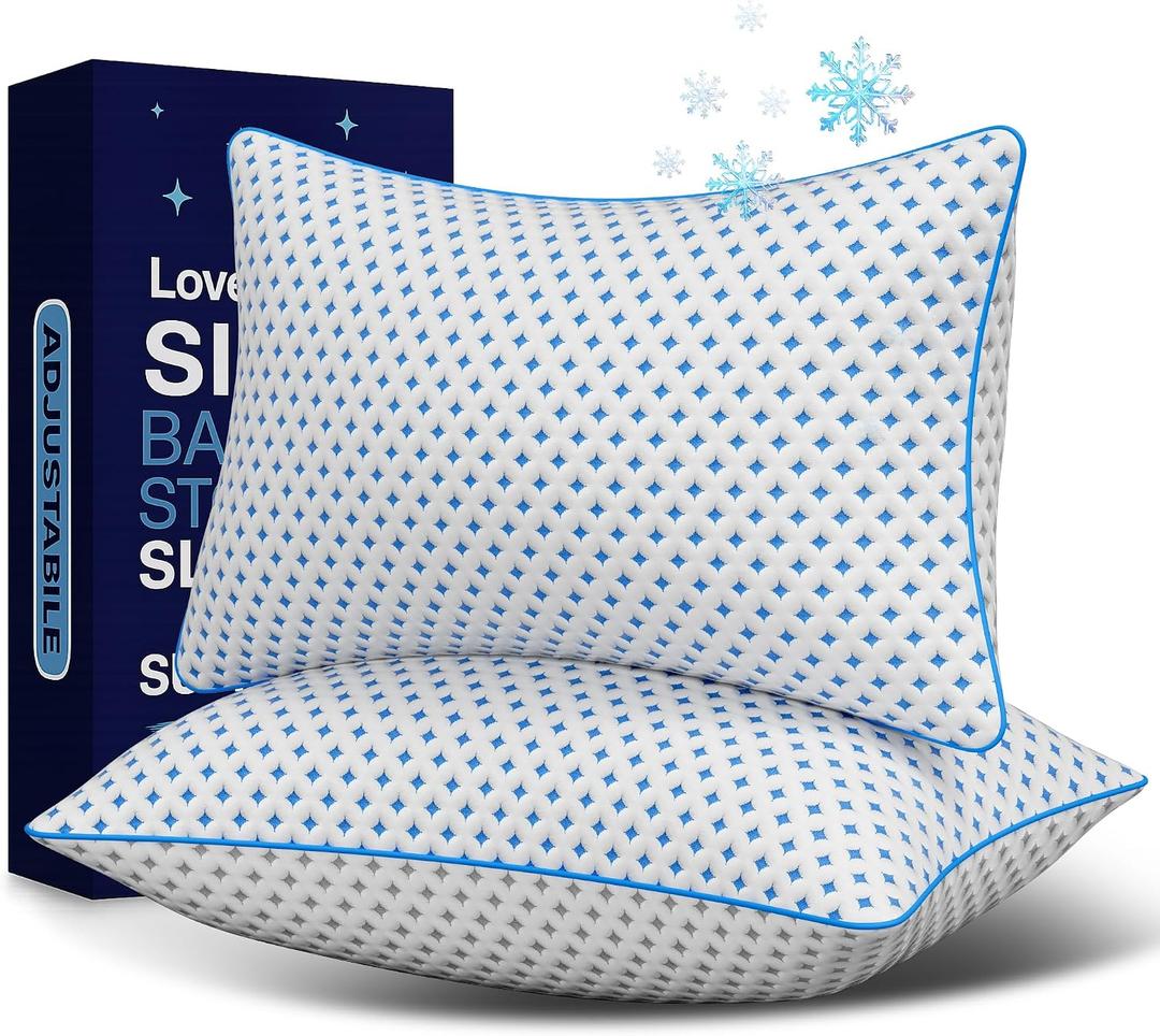 Memory Foam Pillows 2 Pack Adjustable Loft Cooling Pillows Queen Size Set of 2 for Sleeping, Firm, Supportive, and Breathable Design for Hot, Side, Back, and Stomach Sleepers