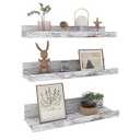 Lavezee 15.7 Inch Floating Shelves for Wall Set of 3, Rustic Picture Ledge Wall Mounted Shelf for Living Room, Bedroom, Kitchen, Bathroom, Distressed White