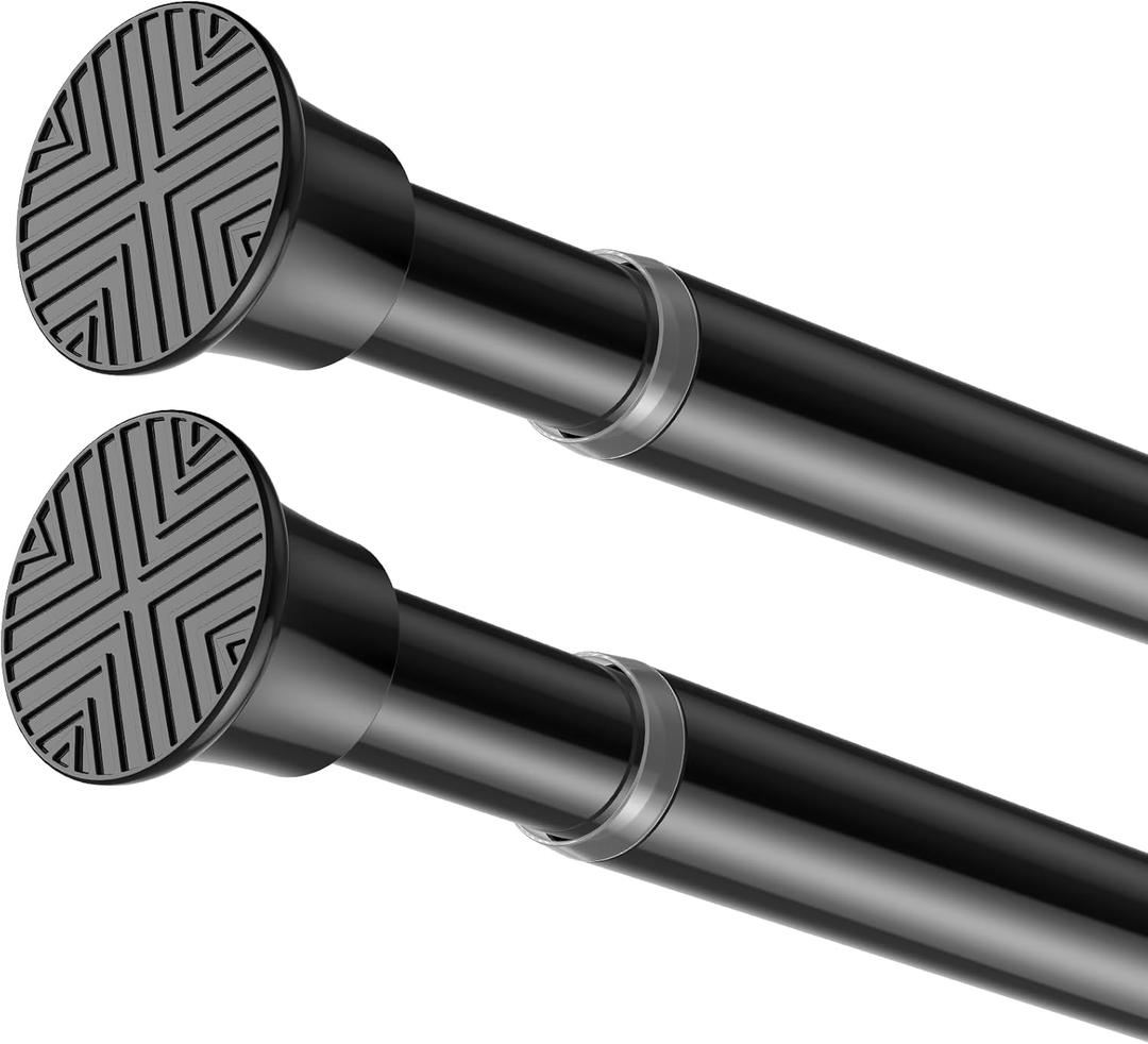 SISELBA 2 Pack Spring Tension Curtain Rod 32-62 inch, Adjustable Expandable Tension Curtain Rod No Drilling, Tension rods for Window Doorway Kitchen Curtain, Black