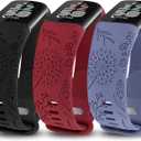 Minyee 3 Packs Floral Engraved Band Compatible with Fitbit Charge 6 Bands/Fitbit Charge 5 Bands Women, Cute Soft Silicone Dandelion Flower Pattern Sport Designer Fancy Summer Strap for Charge 6/5 (Black/ Wine/ Blue)