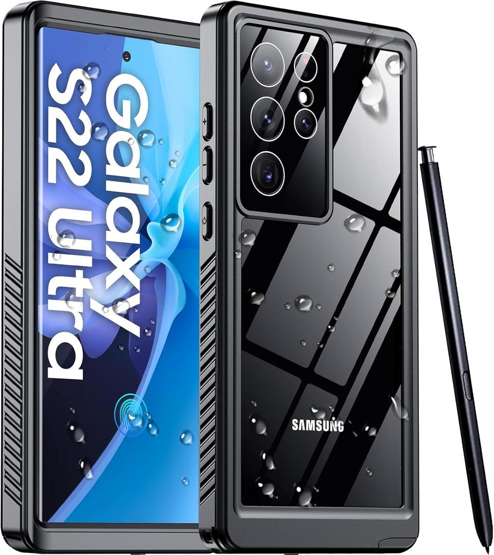 Temdan Designed for Samsung Galaxy S22 Ultra Case,Waterproof Built-in Lens & Screen Protector [Full Body Shockproof][Military Drop Proof][IP68 Underwater] Phone Case for S22 Ultra 5G-Black (2022)