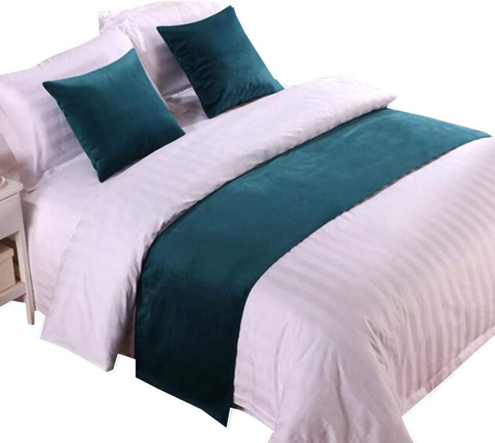 WBYCOTBED Turquoise Bed Scarf and Runners Set of 3, 70" x 20", 1 Velvet Bed Runner + 2 Cushion Covers, Soft Decorative Bed End Scarf Protector for Bedroom Hotel
