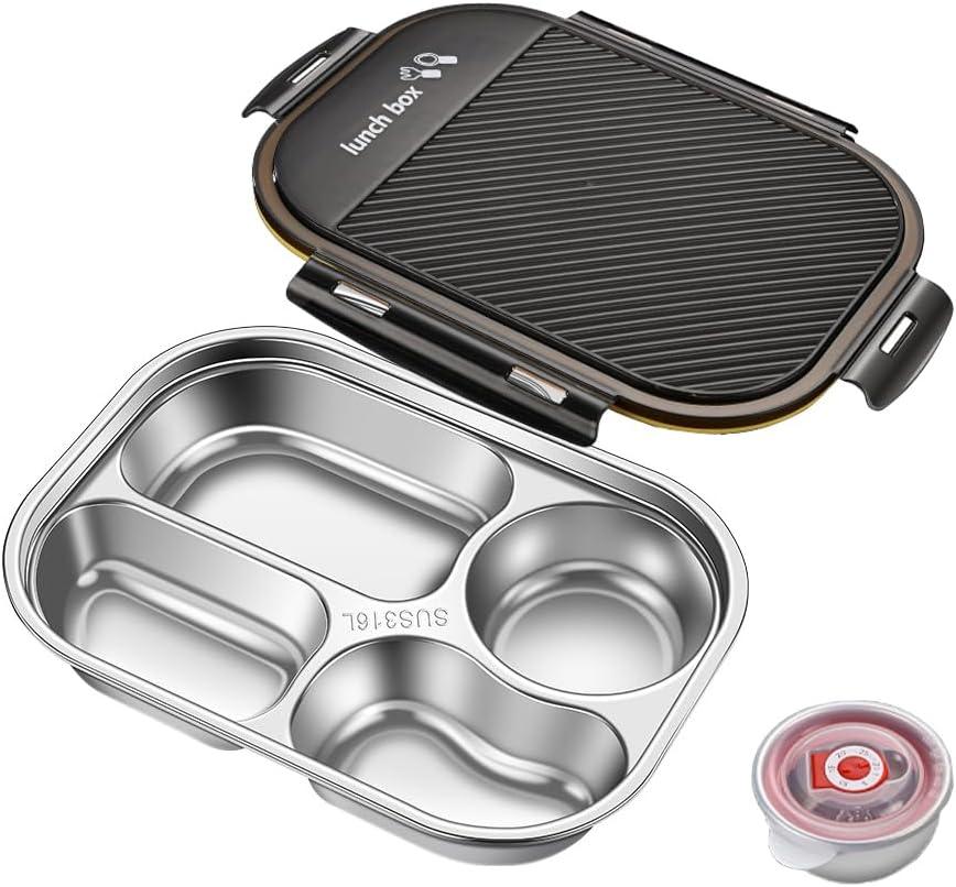 Stainless steel bento box,4 Compartments 31oz, bento lunch box for adults with soup bowl