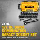 DEWALT Impact Socket Set with Ratchet, Metric/SAE, 1/2" Drive, 23-Piece Set with Case (DWMT74739)