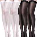 Geyoga 4 Pairs Shiny Thigh High Stockings Shimmery Silk Sheer over the Knee Stockings for Women Halloween Cosplay ( One Size )