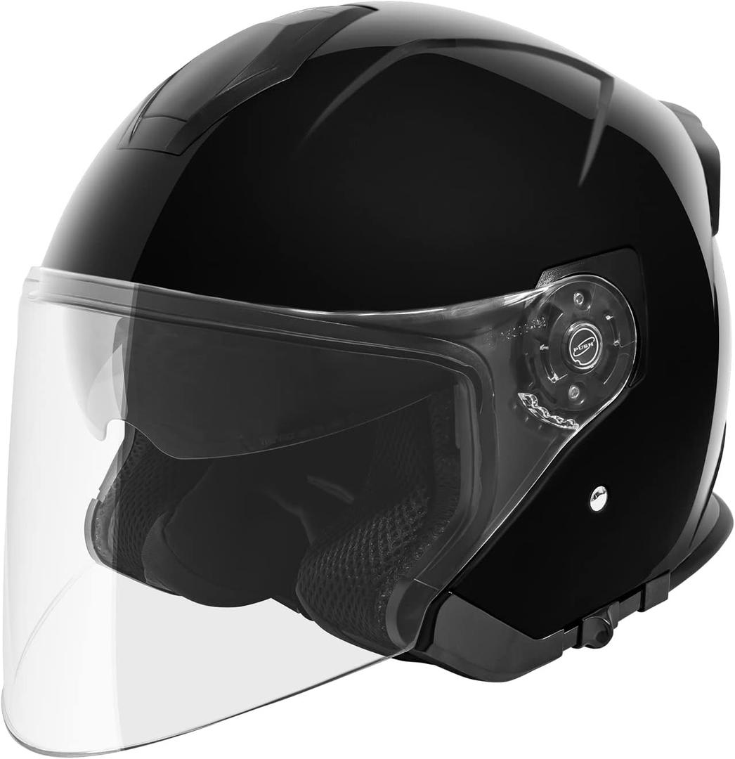VCAN V88 3/4 Open Face Motorcycle Scooter Helmet ECE & DOT Approved (Large, Gloss Black)