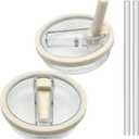 2 Pack 40 Oz Stanley Replacement Lid, Flip Straw Leak Proof Top Fit For Quencher, Spill Proof Design Tumbler Lid Replacement, Stanley Cup Lid Accessories (Cream 2 Pcs)