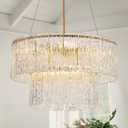20" Crystal Chandelier Modern Gold Glass Chandeliers 2-Tier Round Elegant Luxury Lighting 6-Light Drum Crystal Chandelier for Dining Room Kitchen Restaurant Foyer Bedroom Living Room