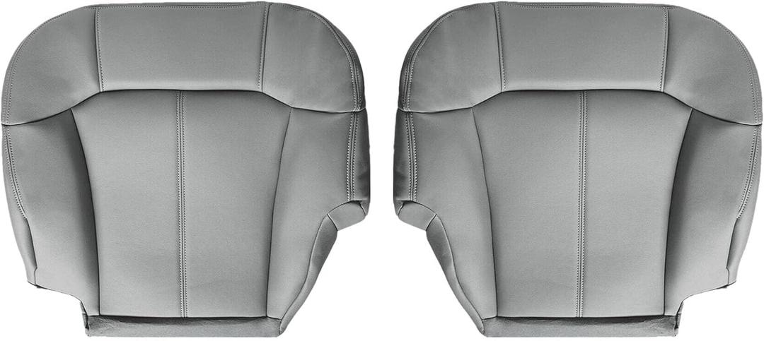 SecosAutoparts Driver and Passenger Side Bottom Replacement Leather Seat Cover Gray #122 922 Compatible with Chevy Silverado Tahoe Suburban Compatible with GMC Sierra 1999 2000 2001 2002 (Grey)