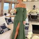 ZESICA Women's Boho Off Shoulder Wedding Guest Dress 2026 Spring Summer Side Split Flowy A Line Long Maxi Dresses (Green, M)