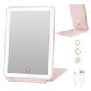 FUNTOUCH Rechargeable Travel Makeup Mirror with 72 Led Lights, Portable Lighted Beauty Mirror, 3 Color Lighting, Dimmable Touch Screen, Tabletop LED Folding Cosmetic Vanity Mirror 