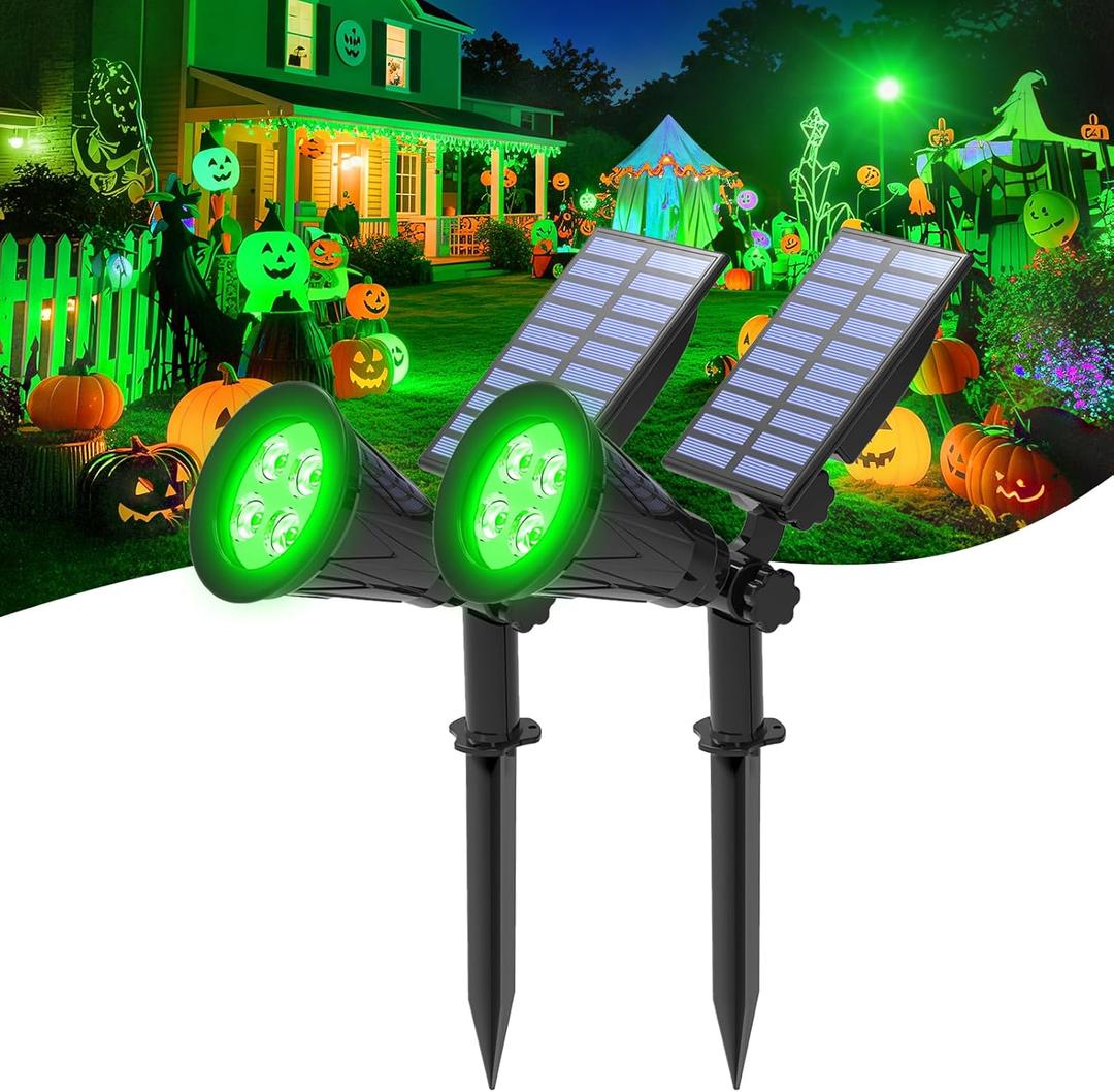 T-SUNUS Green Solar Lights Outdoor Christmas, IP65 Waterproof Garden Spotlights Auto On/Off Security Landscape Spotlight Spot Light for St. Patrick's Day Halloween Tree Patio Yard Driveway Pond 2 Pack
