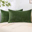 decorUhome Chenille Moss Green Fall Throw Pillow Covers 12x20 Inch Set of 2, Decorative Soft Couch Pillow Covers Solid Dyed Accent Farmhouse Neutral Rectangle Pillow Cases for Sofa Bed Living Room