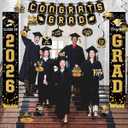 Graduation Decorations Class of 2026 Black and Gold Congrats Grad Banner We are So Proud of You Hanging Swirls Class of 2026 Honeycomb Centerpieces for High School College Grad Party Supplies (Black Gold)