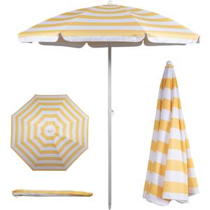 PICNIC TIME 5.5 Ft Portable Beach Umbrella, Lightweight UV Protection Sunshade with Tilt Pole & Carry Bag, Outdoor Canopy Umbrella for Beach, Sand, Pool, Patio, Camping, Travel, or Backyard Shade, (Yellow Cabana Stripe)