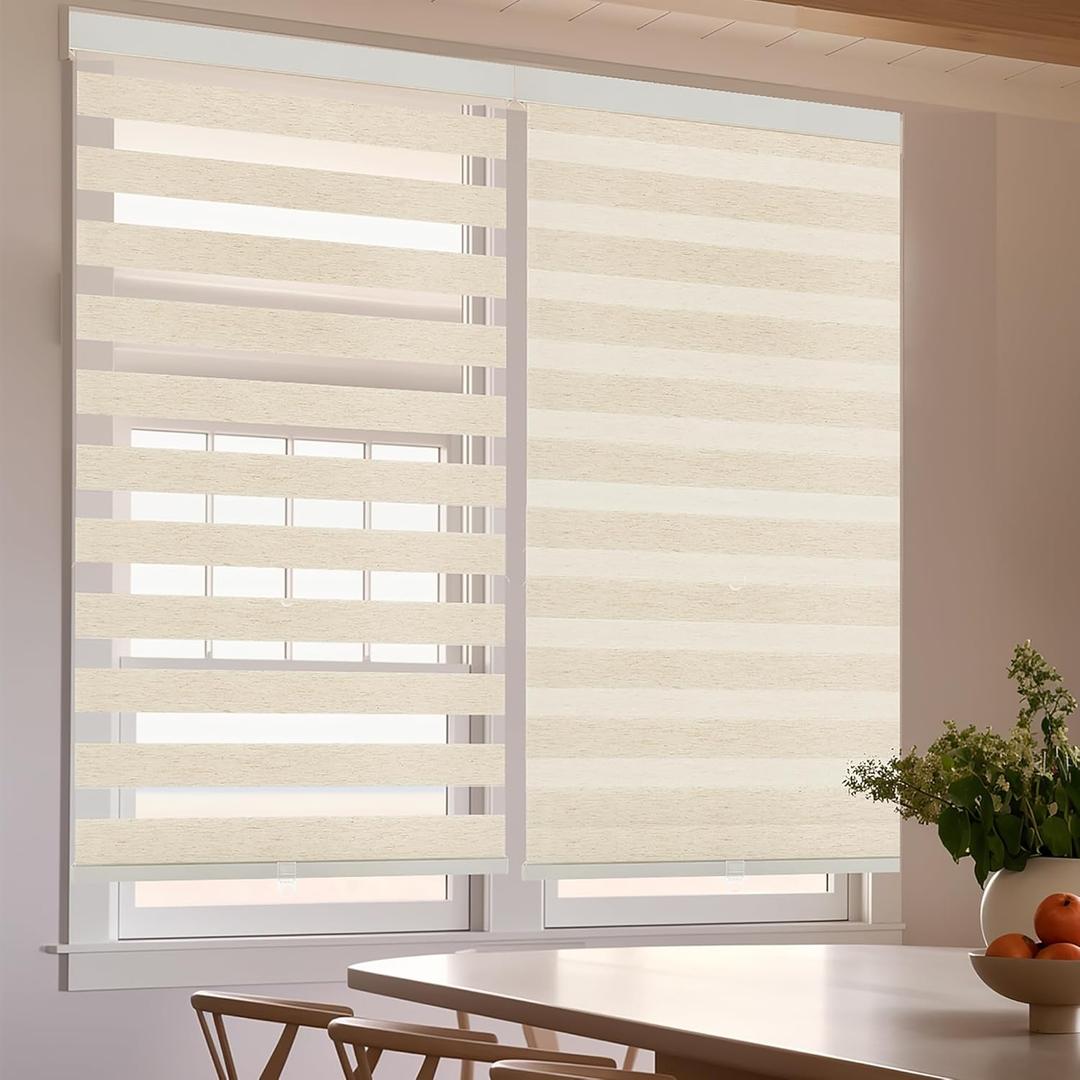 GHV Cordless Zebra Blinds for Windows Flaxen Zebra Shades Light-Filtering Dual Layer for Home Office (35 in (W) x 64 in (H))