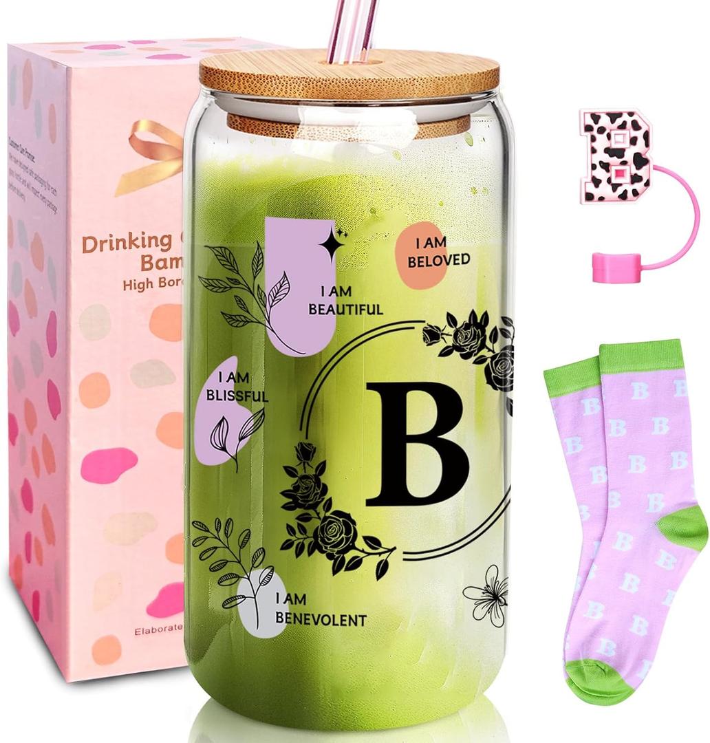 ANOTION Cute Cups - Ini-Tial Monogrammed Personalized Gift for Women, White Elephant Gag Christmas Birthday Inspirational Coffee Cup