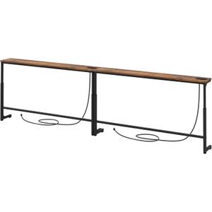 Kitstorack 94.5" Extra Long Behind Couch Table, Adjustable Height Narrow Console Table with 2 Power Strips, Split Design for Separate Wall Use, Anti-Scratch Tip, Rustic Brown for Living Room