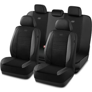 Skechers Air-Cooled Memory Foam Seat Covers,Mesh Thick Car Seat Covers,Piping Leather Car Seat Cover,Airbag Compatible,Automotive Comfort for Most Cars, Vans, Trucks, SUV(Black, Full Set)