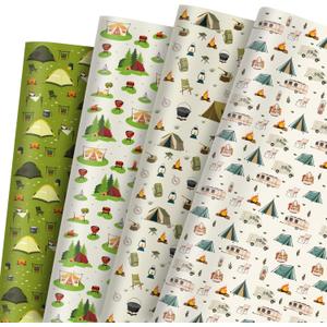 Pineraap Camping Wrapping Paper 12 Sheets Camping Theme Gift Wrap with RV, Tent, Campfire Designs Travel Wrapping Paper for Camping Party Decor, DIY Crafts, Holiday Wrapping Supplies, 20"28"