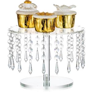 NUPTIO Cupcake Stand Acrylic Small: Clear Cake Stands for Afternoon Tea 8.2in Diameter Dessert Display Tray with Crystal Chandelier for Wedding Birthday Party Baby Shower Graduation Decorations