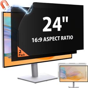 [2 Pack] 24 Inch 16:9 Magnetic Privacy Screen for Monitor Anti-Glare, Blue Light Filter, Anti-Spy Reusable Removable Privacy Filter for 16:9 Widescreen Desktop Display (Black)