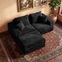 75'' L-Shaped Cloud Modular Sectional Couch with Chaise, Modern Corduroy Memory Foam Sofa Bed, Upholstered Boneless Deep Seat Fluffy Sleeper Sofa, for Living Room, No Assembly Needed (Black)