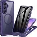CENHUFO Privacy for Samsung Galaxy S26 Case, Full Body Phone Case with Built-in 9H Tempered Glass Privacy Screen Protector and Camera Protector, Shockproof Protective Clear Magnetic Cover - Purple