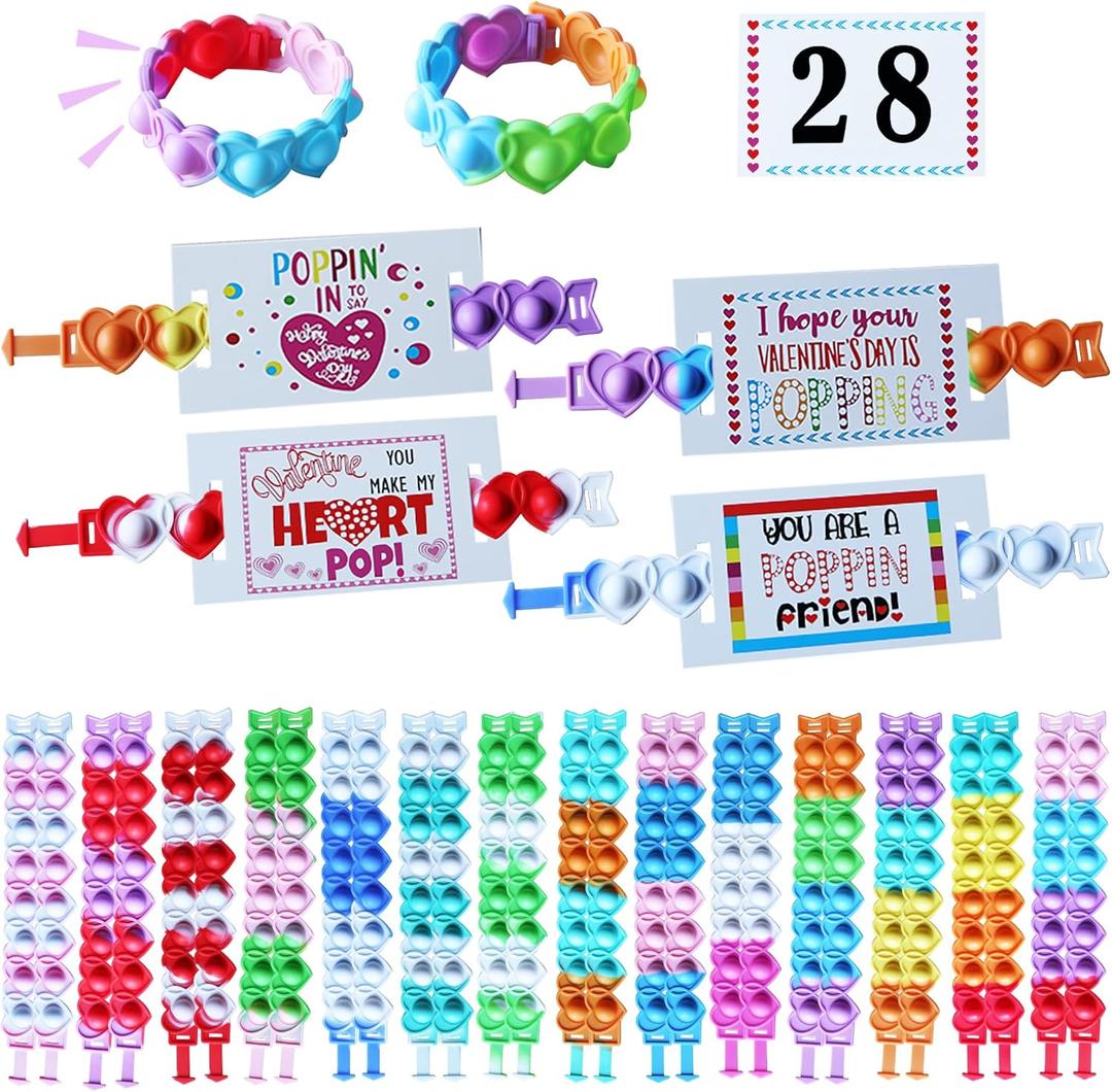 Valentines Day Gifts for Kids Classroom, 28 Valentine Cards Bulk for School Class Prizes Boys Girls Exchange Gift Goodie Fillers
