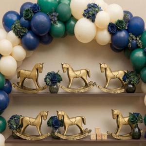 Vicenpal 6 Pack Baby Shower Wooden Vintage Rocking Horse Table Decoration for Blue Green Tartan Plaids Party Centerpiece Rocking Horse Decor for Baby Shower Party Wedding Birthday Decor (Brown)