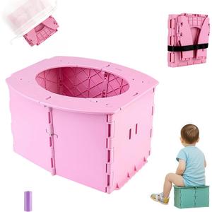 Travel Potty,Portable Potty Seat Foldable Travel Training Toilet Seat,Foldable Toilet for Outdoor Camping (Pink)