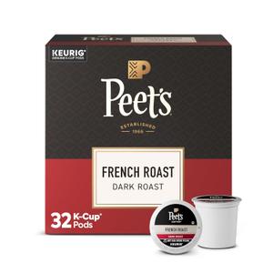 Peet's Coffee, Dark Roast Single Serve Coffee Pods - French Roast 32 Count (1 Box of 32 Pods) (EXP 05/16/27)