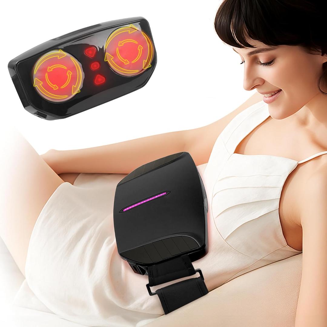 Double Disc Abdominal Massager with Heat, Stomach Massager for Digestion, Belly Cellulite Massage for Flattening Belly, Relieves Discomfort Caused by Bloating, Constipation,Stomach Pain (Black)