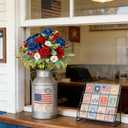 EYNDYN 12 Bundles 4th of July Artificial Rose Patriotic Faux Fake Red White Blue Flowers Bouquet with Ribbon for Independence Day Memorial Day Farmhouse Table Centerpiece Floral Vase Home