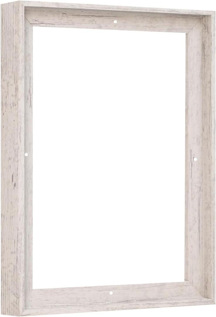 Floater Frame 16x20 for 1-1/4 (1.25) inch Deep Canvas Paintings/Canvas Prints/Wood Canvas Panels/Wall Art/Wall Decor/Home Decor/Artwork (Distressed White, 16 x 20 inch, Portrait)
