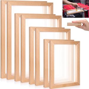 CroBlissful 8 Pcs 4 Size 160 Mesh Wood Silk Screen Printing Frame High Tension Nylon Mesh for Screen Printing Fabric Paper Beginners 10 "x 14 ", 8 "x 12 ", 6" x 10", 5"×9"